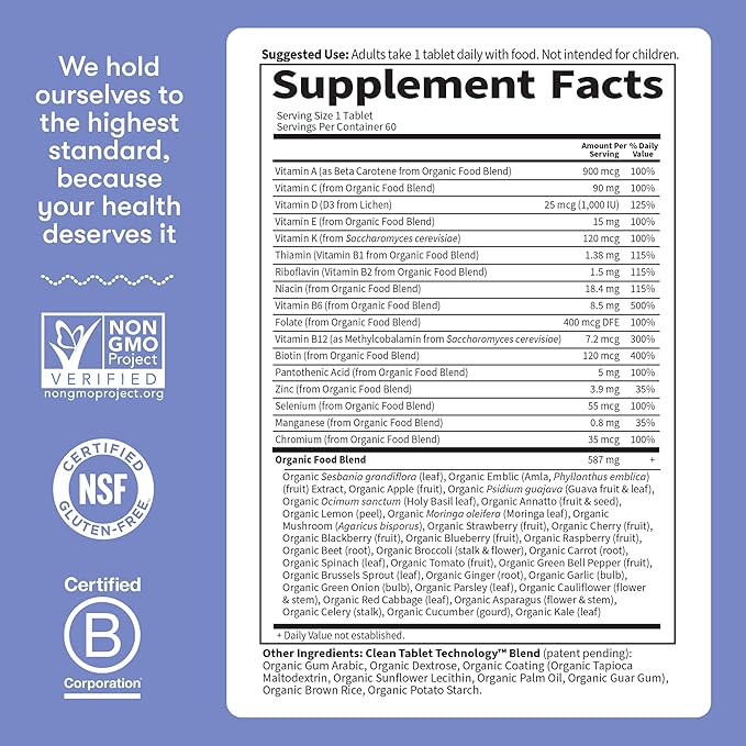 Garden of Life Once Daily Whole Food Multivitamin for Men Organic Mens Vitamins &amp Minerals Vitamin C Zinc Vegan for Health &amp Well-Being 60 Tablets (Pack of 6)