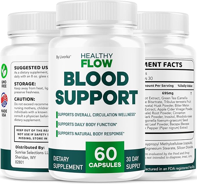 Healthy Flow Blood Support - HealthyFlow Support Supplement Capsules Daily Premium Advanced Formula Pills - Maximum Strength Vitamins for Overall Health &amp Wellness 60 Capsules for 1 Month