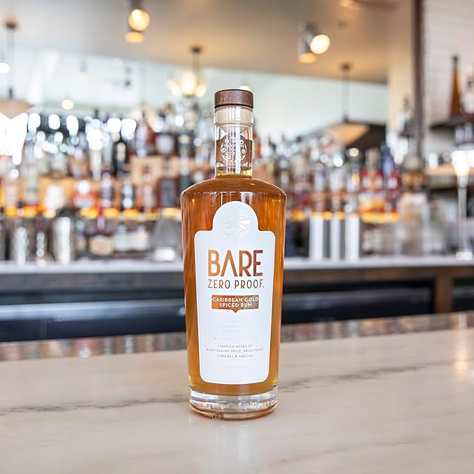 BARE Zero Proof® Caribbean Gold Spiced Rum Alternative – Non-Alcoholic Rum-Inspired Spirit for Craft Cocktails – Alcohol-Free Spiced Blend with Molasses Caramel &amp Vanilla – Low-Cal NA Beverage
