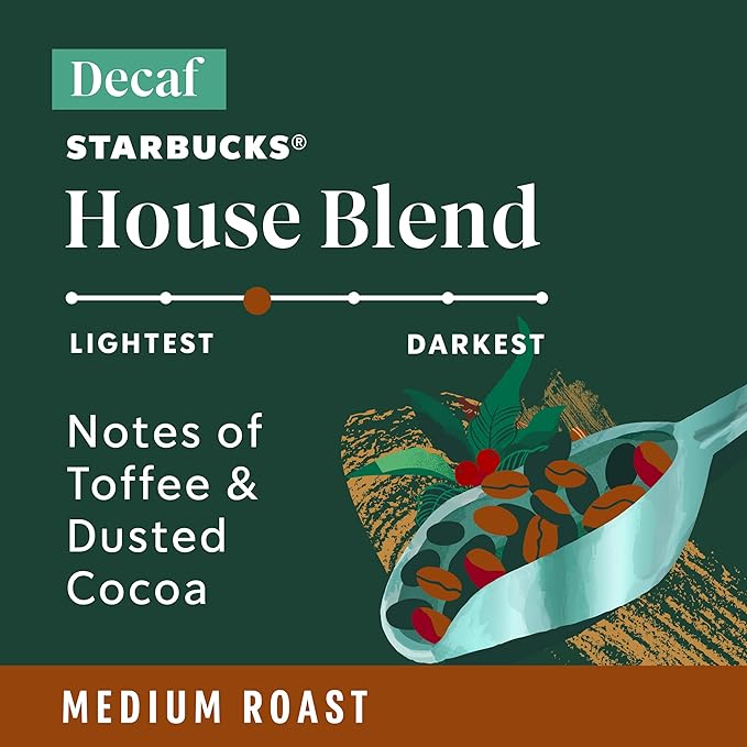 Starbucks K-Cup Coffee Pods Medium Roast Hot or Iced Coffee Decaf House Blend 40 Keurig Pods