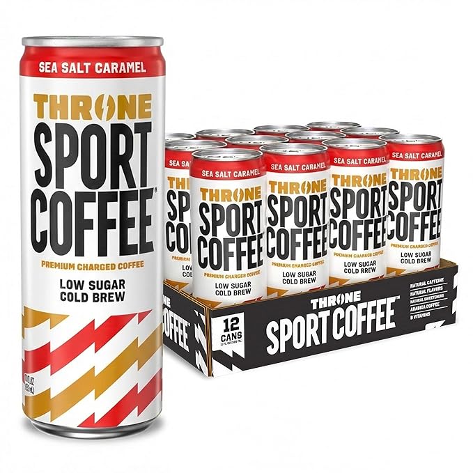 Throne Sport Coffee Cold Brew – Low Sugar. 150mg Natural Caffeine and B Vitamins – Dairy-Free Low Calorie –Premium Arabica NSF Certified Active Lifestyles – Sea Salt Caramel 12 Pack