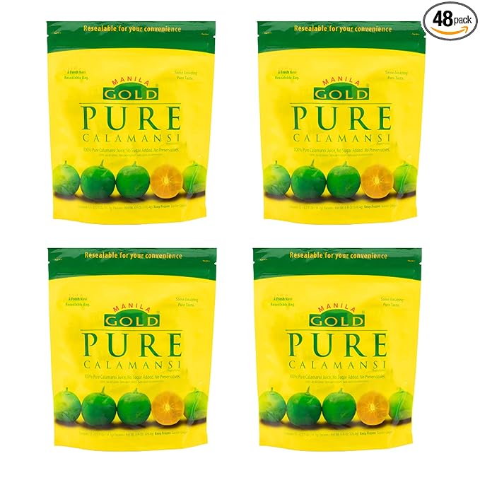 Manila Gold Pure Calamansi Frozen 4 Packs (6 fl.oz/pack) 100% Pure Calamansi Juice. No Sugar or Preservatives.