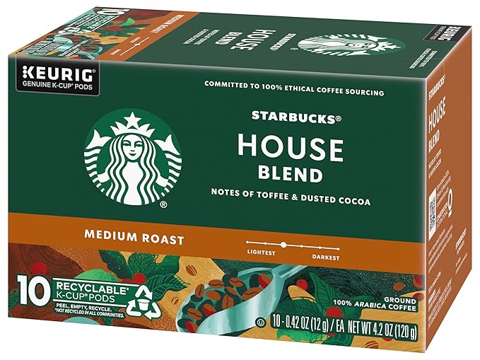 Starbucks House Blend Coffee K-Cup Pods Medium Roast Arabica Coffee 10 Count (Pack of 2 Boxes)