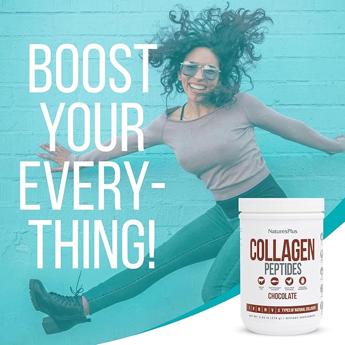 NaturesPlus Collagen Peptides Chocolate - 0.83 lb Powder - Hair Skin Nail &amp Joint Health Immune System Support - Non-GMO Gluten Free - 14 Servings