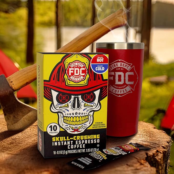 Fire Department Coffee Skull-Crushing Espresso Dark Roast Instant Coffee Packets - 60 Single Serve Packets - Gives Back to Firefighters - Veteran Owned