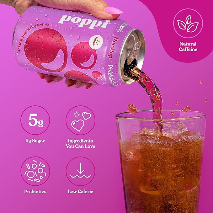 Poppi Sparkling Prebiotic Soda Beverage with Apple Cider Vinegar Seltzer Water and Fruit Juice Doc Pop Flavor 12 Fl Oz Pack of 12 Packaging May Vary