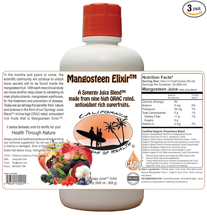 Mangosteen Elixir - Organic Mangosteen Juice Blend from CAOH® (3-32 oz Bottles)