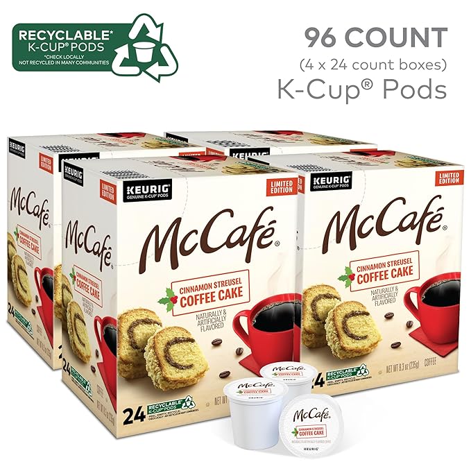 McCafe Cinnamon Streusel Coffee Cake Coffee Keurig Single Serve K-Cup Pods 96 Count (4 Packs of 24)