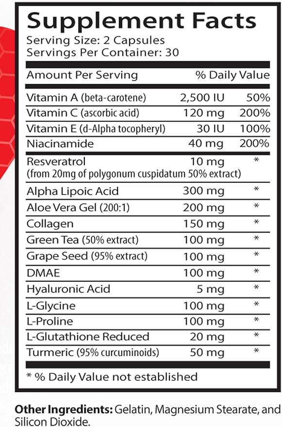 Anti-Wrinkle Supplement - Hydrating Hyaluronic Acid and Resveratrol Anti-Wrinkle Green Tea Natural Anti-Wrinkle Blend Skin Care with Collagen and Aloe Vera Grape Seed and Turmeric 2Bot
