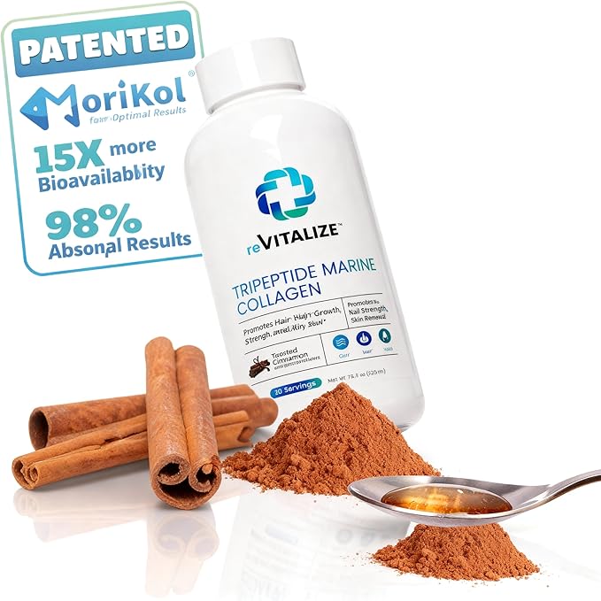 Liquid Collagen for Women and Men - 1000mg Hydrolyzed Peptides with 15% Tripeptides | Fast-Absorbing Anti-Aging Formula for Skin Renewal Hair Growth and Joint Support | 30-Day Supply Cinnamon Flavor