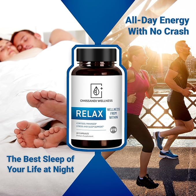 OMISSANDI-Wellness Relax Adrenal Support Supplement - Dr. Ian Stern Formulated - Manages Stress Promotes Deep Sleep Improves Mood-W/Holy Basil Zinc L-Theanine &amp More Vegan Made in USA - 60 Ca
