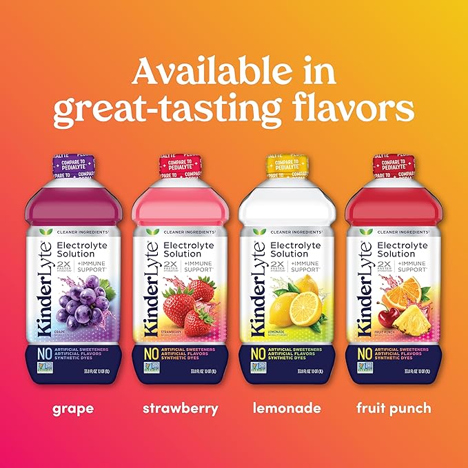 Kinderlyte Electrolyte Solution 2X Faster Hydration vs. Water Alone No Artificial Sweeteners or Flavors No Synthetic Dyes Orange for Kids and Adults 33.8 fl oz (Pack of 6)