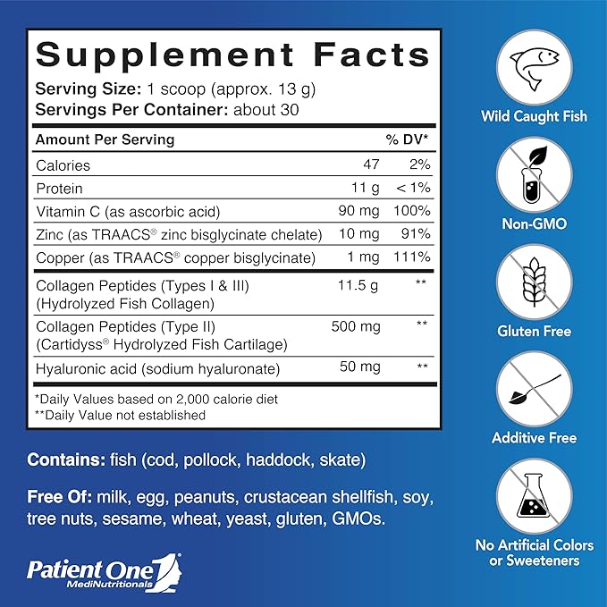 Patient One Marine Collagen | Powder Supplement to Provide Whole-Body Support* | with Types 1 2 and 3 Collagen Plus Collagen Cofactors | 13.75 oz