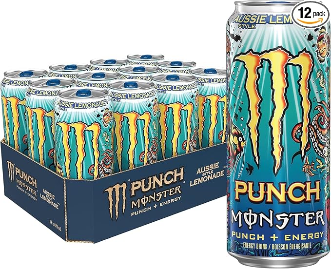 Monster Punch + Energy Aussie Style Lemonade Energy Drink 473 mL Cans 12 Pack