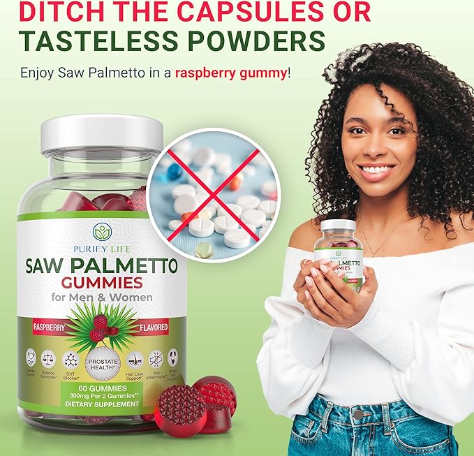 Sugar-Free Saw Palmetto Gummies for Men &amp Women - Saw Palmetto Extract Supplement for Hair Appearance Hormone Balance &amp Prostate Wellness - Vegan Pectin Formula Non-GMO Gluten Free - 60 Cou
