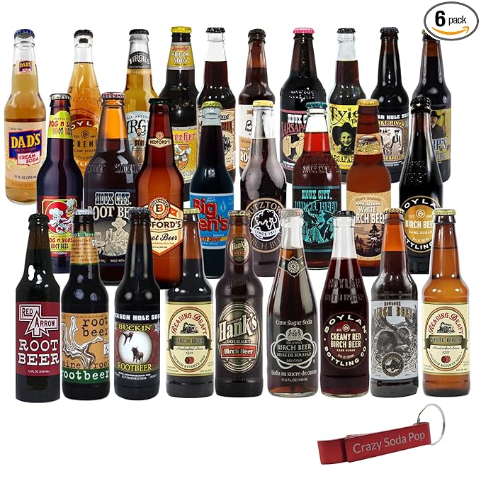 Soda Sampler Pack | Root Beer | Cream | Birch | Sarsaparilla | Premium Crafted Variety Pack from Around USA | Includes Crazy Soda Pop Bottle Opener (12 Pack)
