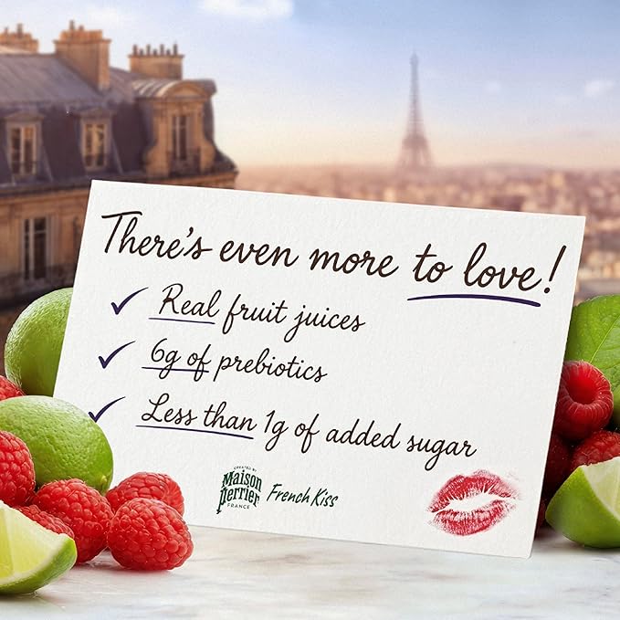 Maison Perrier French Kiss Sweetened Sparkling Juice Beverage Raspberry &amp Lime Flavors With Real Fruit Juices 24Pk
