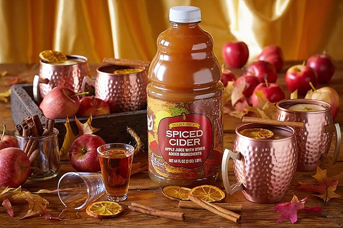 TJ Spiced Apple Cider 64 fl oz (2 Quart) – Warm Cinnamon &amp Clove Apple Juice Drink Ready to Serve Hot or Cold Seasonal Fall &amp Holiday Beverage
