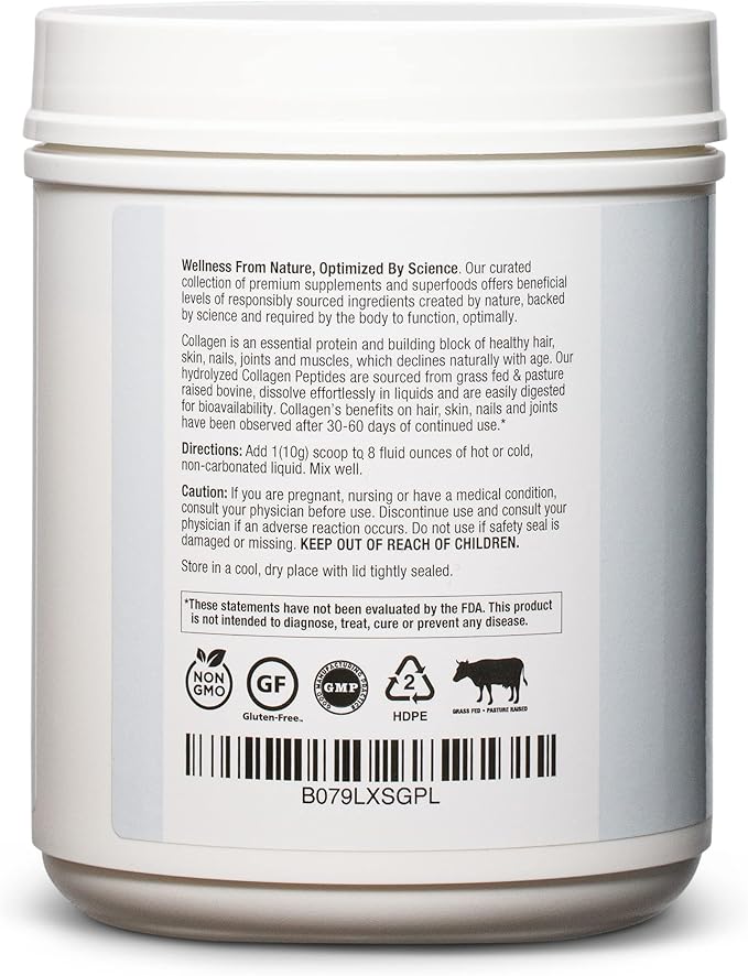 BioOptimal Collagen Peptides Powder - Grass-Fed Pasture-Raised Hydrolyzed Protein Supplement for Skin Hair &amp Nails - Non-GMO Zero Sugar Daily Supplement for Men &amp Women (45 Servings)