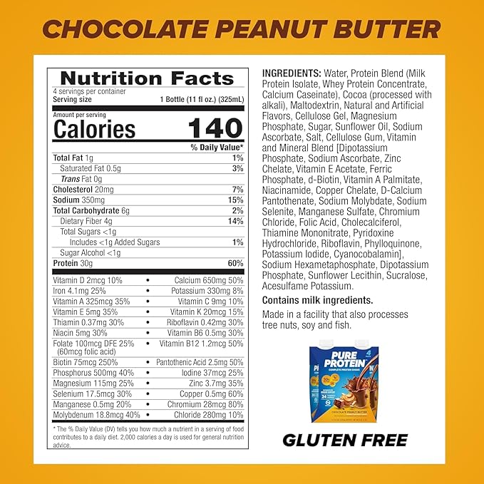 Pure Protein Protein Shake 30g Complete Protein Ready to Drink and Keto-Friendly Vitamins A C D and E plus Zinc to Support Immune Health 11oz Bottles 12 Pack Variety Pack