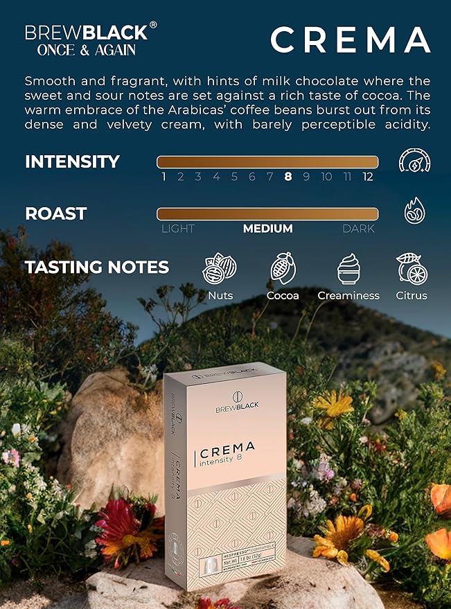 BrewBlack Crema Coffee Capsules - 120 Aluminum Coffee Pods Compatible with Nespresso Original line Medium Roast - Intensity 8/12 Made in Italy