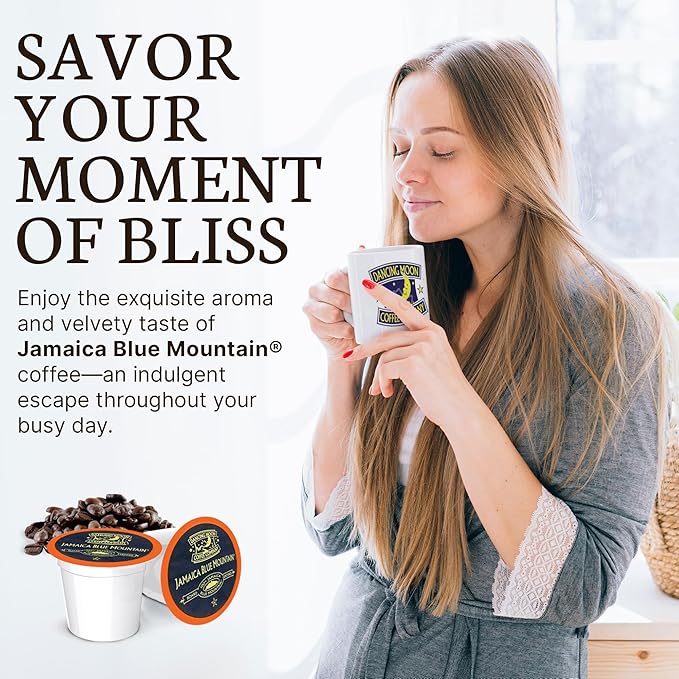 Dancing Moon Coffee Pods - 100% Jamaica Blue Mountain Medium Roast - K-Cup Compatible Keurig Coffee Pods - Small-Batch Crafted Supports Military Charity - 12 Cups