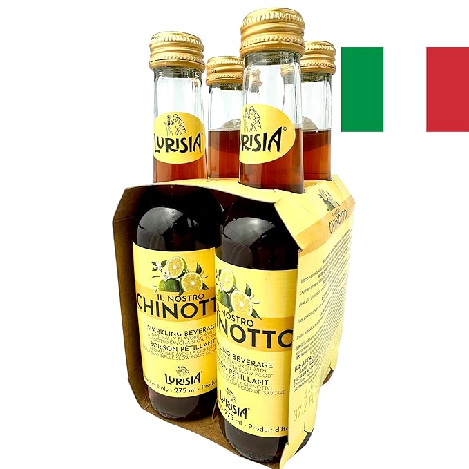 Lurisia Chinotto Italian Soda 4 x 9.3 Fl Oz (275ml) - Cola - Carbonated Sparkling Juice from Chinotto - Citrus Soft Drink - Non-Alcoholic Bitter Aperitif - Myrtle Leaf Orange Tree - Chinotto di Liguri