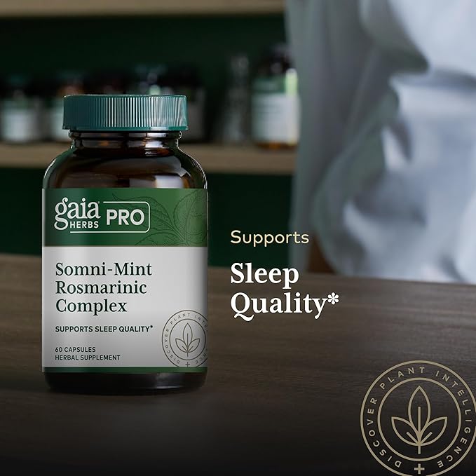 Gaia Herbs Pro Somni-Mint Rosmarinic Complex - Sleep Health &amp Relaxation Support Supplement* - Restful Sleep Support* with Spearmint Green Tea &amp Lemon Balm - 60 Capsules (30 Servings)