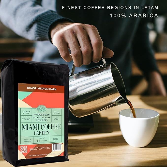 Miami Coffee Garden Miami Blend Espresso Medium Dark Roast Whole Beans Fresh Roasted Coffee 100% Arabica Whole Bean Coffee Espresso Beans 2 Lb