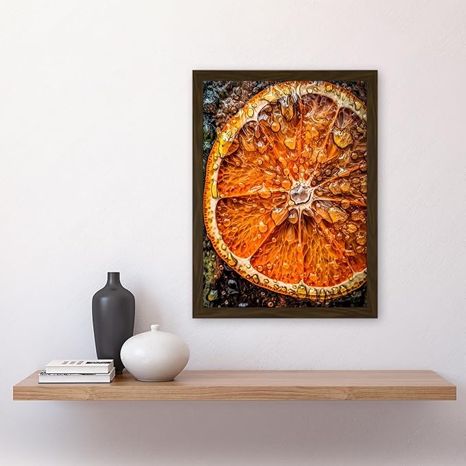 Artery8 Orange Slice with Juice Droplets Macro Painting Artwork Framed A3 Wall Art Print