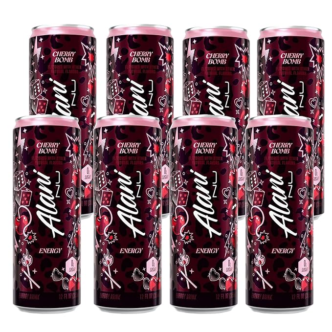 Alani Cherry Bomb Energy Drink Sugar Free Low Calorie Energy Drinks - 12 fl oz Can (8 Pack)