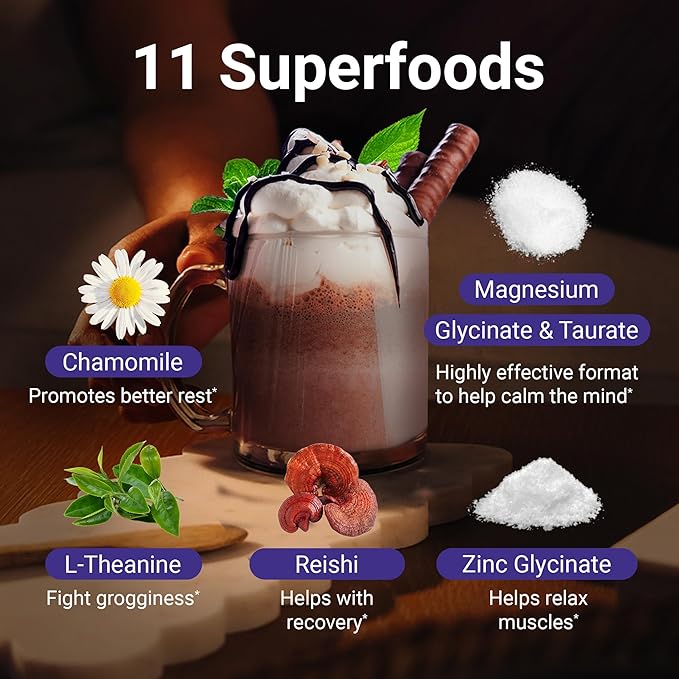 MoonBrew Nighttime Magnesium Coconut Chocolate Mix Natural Sleep Aid Drink Mix for Adults - Calming Melatonin-Free Sleep Support Powder with Magnesium Glycinate L-Theanine Chamomile &amp Zinc