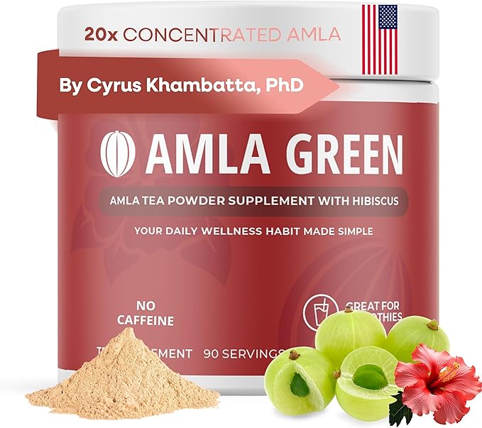 Amla Powder &amp Green Tea Superfood Supplement with Hibiscus 20x Ultra Concentrated Amla Antioxidant Support Made with Oolong Tea and Indian Gooseberries Organic Vegan Hibiscus 90 Servings