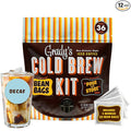 GRADY’S COLD BREW New Orleans Style - DECAF 100% Arabica Ground Coffee &amp Chicory Pouches All-in-One Cold Brew Kit with 12 Easy-to-Brew Beans Bags Makes 36 drinks