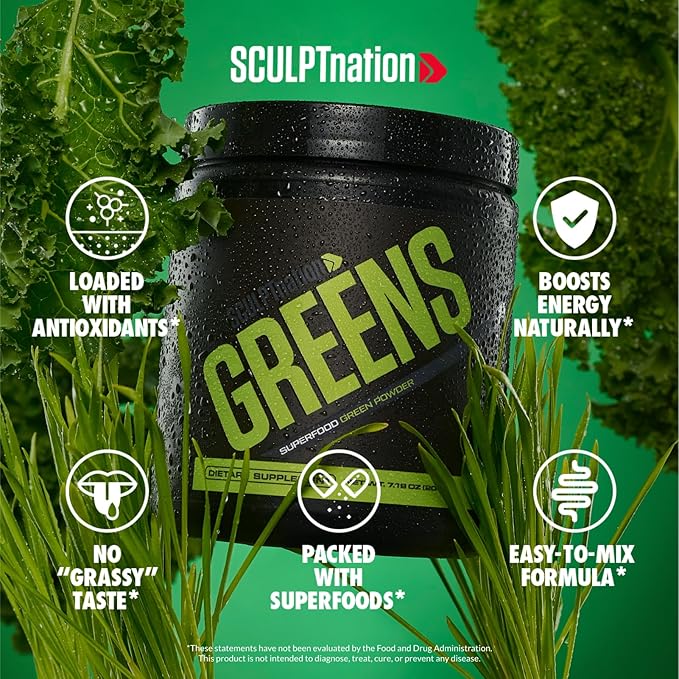 Sculpt Nation by V Shred Greens - Premium Greens Powder &amp Superfood Blend with Collagen to Support Skin Digestion and Energy - 30-Day Supply