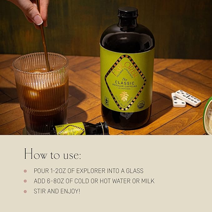 Explorer Cold Brew Coffee Concentrate &amp Syrup Bundle | Organic Regular Caffeine &amp Caramel Coffee Syrup | Gluten Free Instant Liquid Mix | Iced or Hot