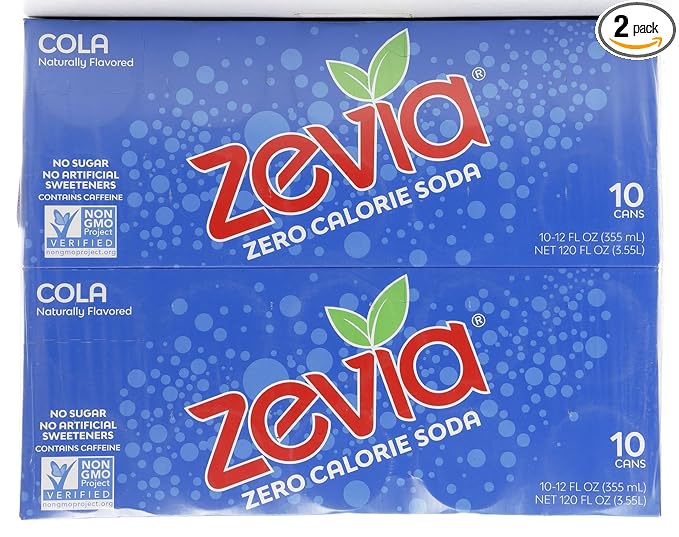 Zevia Zero Calorie Soda Cola Non-GMO 10 Count 120 Fl Oz (Pack of 2)