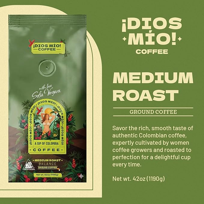 Dios Mio Coffee by Sofia Vergara Medium Roast Ground Premium Colombian Coffee 42 Ounce Bag