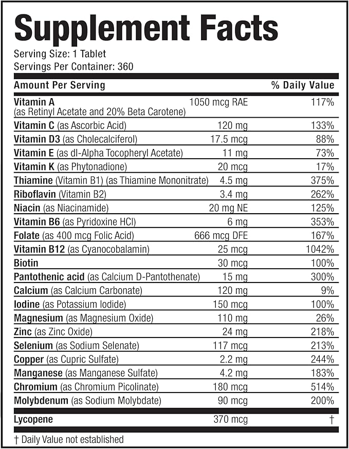 Bronson ONE Daily Mens 50+ Complete Multivitamin Multimineral 360 Tablets