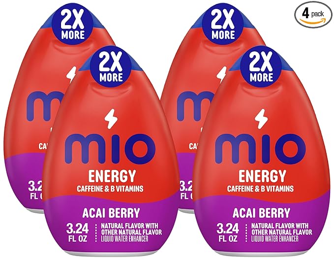 MiO Energy Acai Berry Storm Naturally Flavored with other natural flavors Liquid Water Enhancer Drink Mix with Caffeine &amp B Vitamins with 2X More (3.24 fl. oz. Bottle) (Pack of 4)