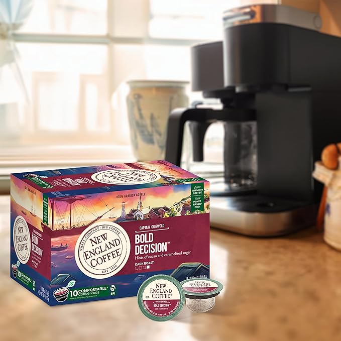 New England Coffee Bold Decision Dark Roast Single Serve Pods 10ct Box (Pack of 6)