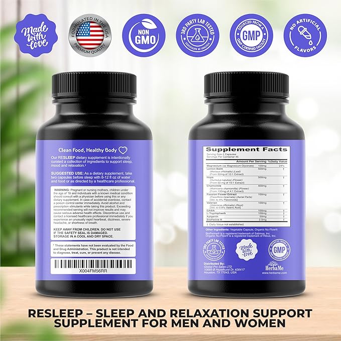 Sleep Aid Support Supplement - Melatonin Free Formula with Magnesium Valerian Chamomile Apigenin Helps Restful Sleep and Relaxation No Grogginess Sleeping Pills