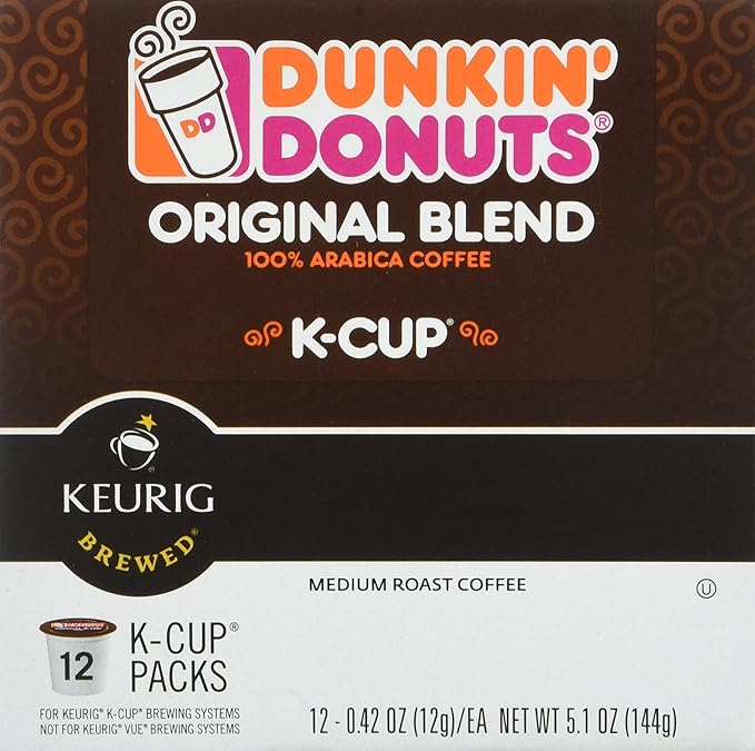 Dunkin' Donuts Original Blend Medium Roast Coffee 12 K Cups for Keurig Makers