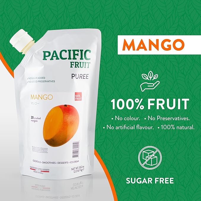 PACIFIC FRUIT - Real Mango puree for cocktails - Mango juice no sugar added – Pure mango – 100% REAL FRUIT!