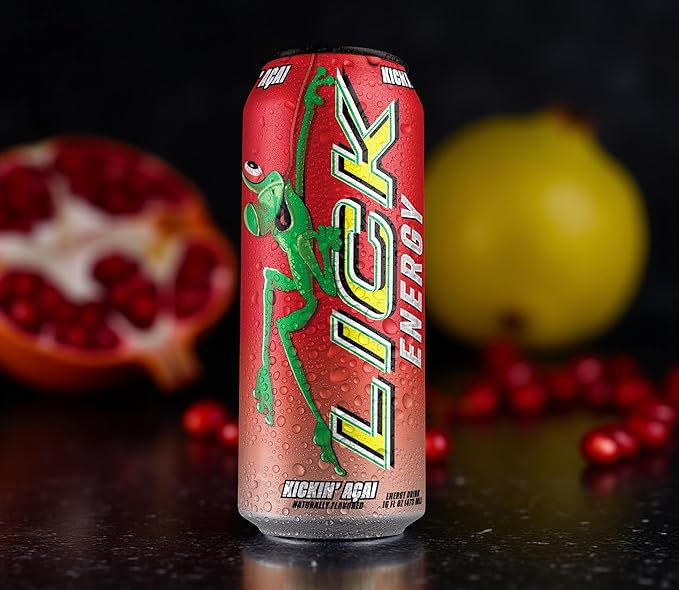 LICK Energy Drink - Zero Sugar No Crash Green Tea Caffeine (180mg) with Antioxidants and Vitamins A B6 B12 and C 16oz (12pk) - Kickin Acai