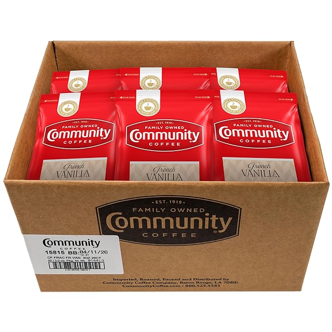 Community Coffee French Vanilla Flavored Medium Roast Pre-Measured Coffee Packs 3.0 Ounce Each (Box of 20)