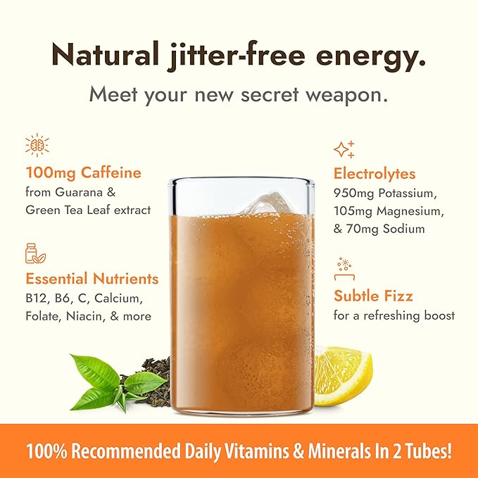 Zipfizz Daily Energy Drink Powder Lemon Iced Tea 20 Pack | 3-in-1 Sustained Energy Rapid Hydration and Essential Vitamins | Sugar-Free | Electrolyte Powder | Contains Vitamin B-12 &amp Antioxidan
