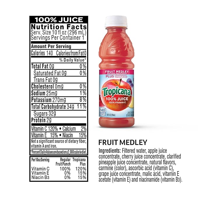 Tropicana 100% Juice 3-Flavor Fruit Blend Variety Pack 10 Fl Oz Bottles (Pack of 48)