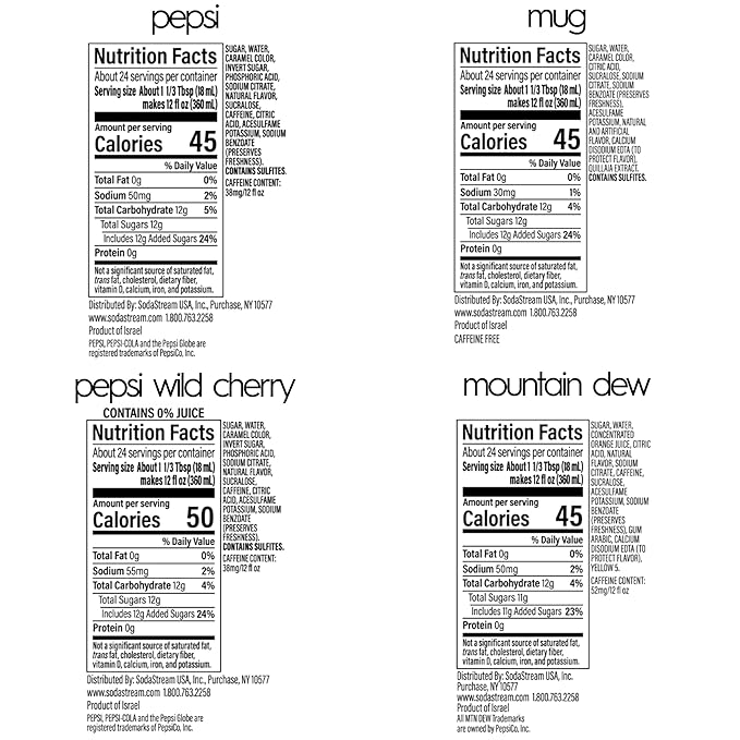 SodaStream Pepsi Mug Root Pepsi Wild Cherry &amp MTN Dew Variety Pack 440ml Pack of 4