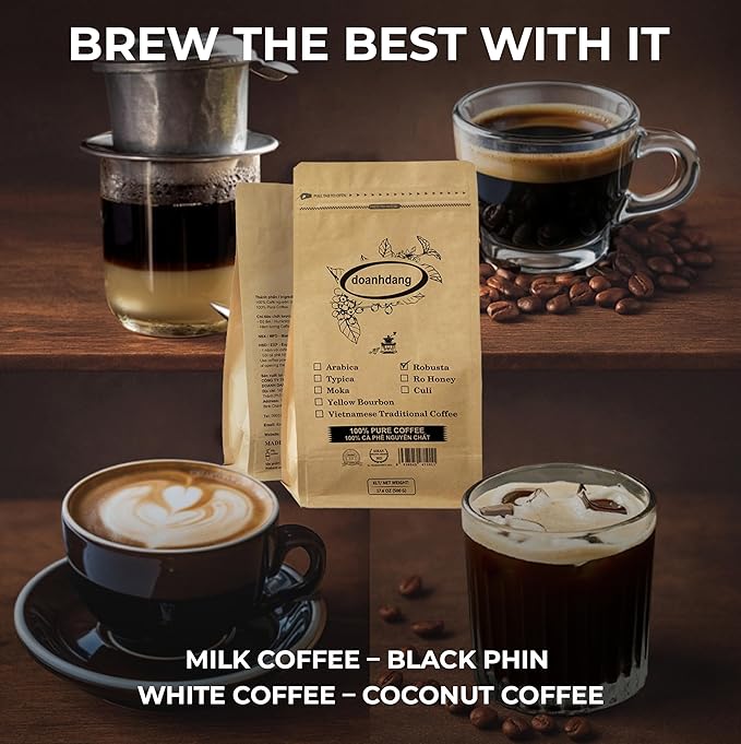 doanhdang - 17.6 Oz Premium Robusta Ground Bean Coffee 100% Robusta Medium Roast Rich Flavor for Espresso Shot and Brew Origin from Vietnam Ground Med Roast Beans